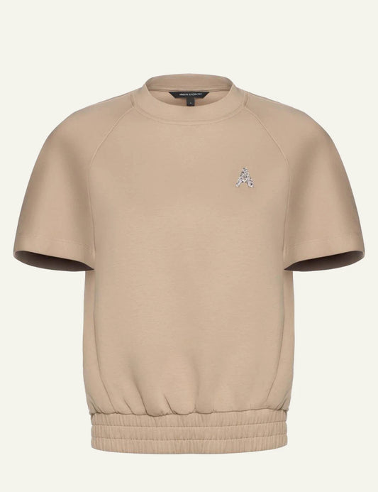 armani exchange beige short sleeve sweatshirt strass logo front view