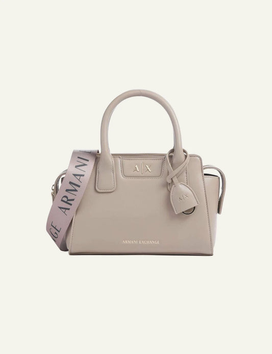 armani exchange beige mini shopping bag AX logo front view