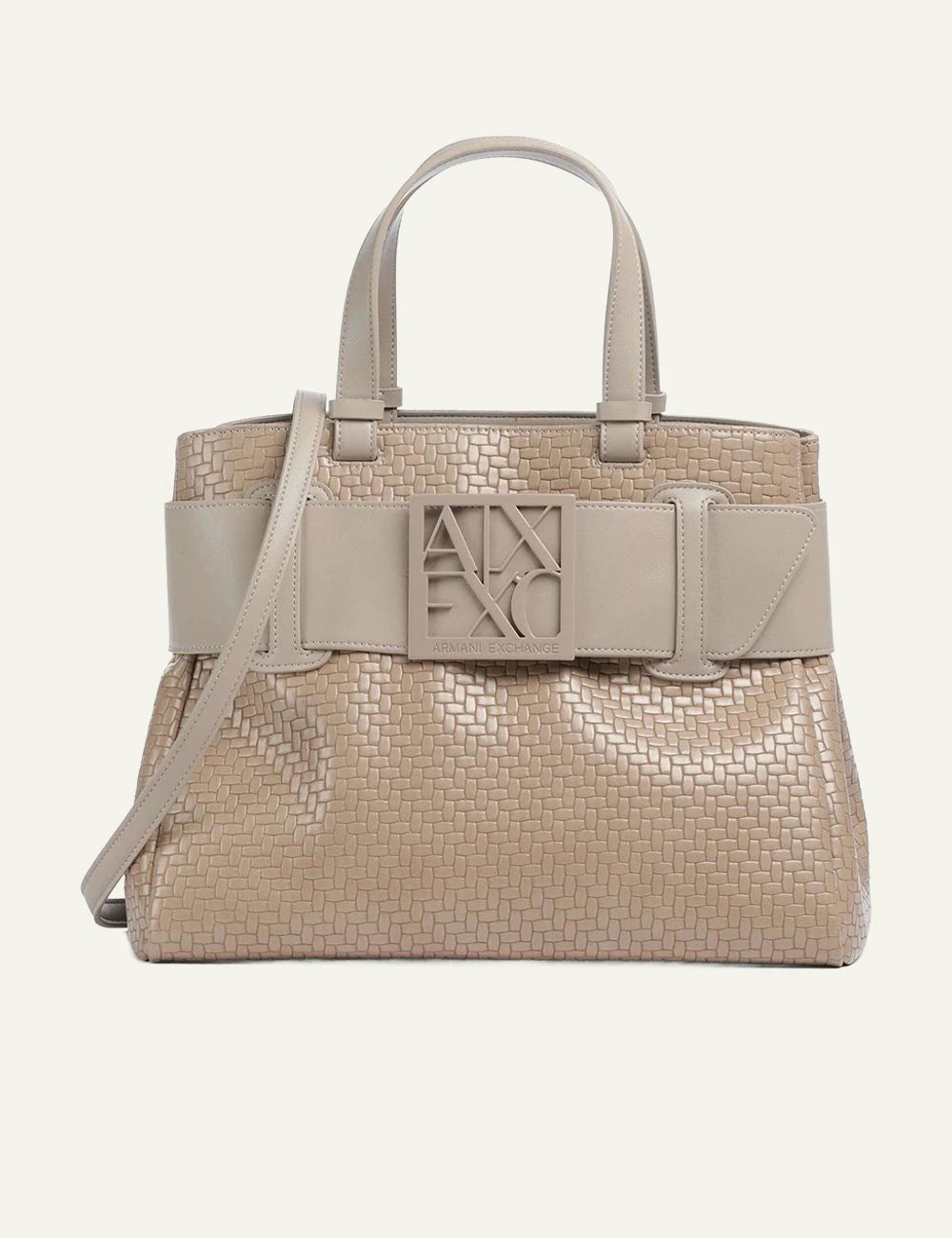 armani exchange beige textured shopping bag AX logo front view