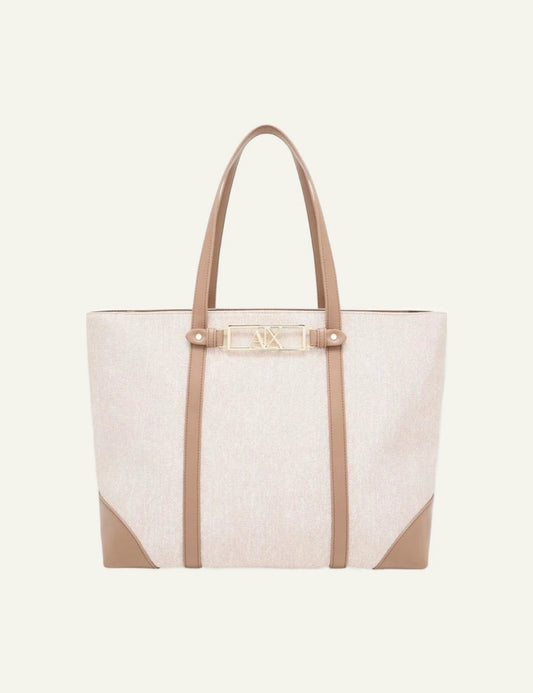 armani exchange beige tote bag ax logo front view