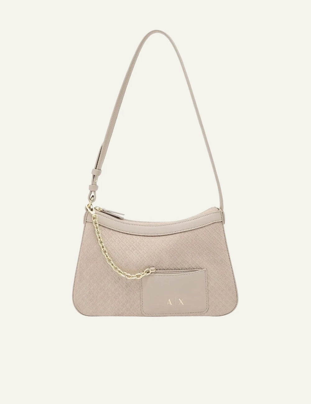 armani exchange beige shoulder bag with chain detail front view