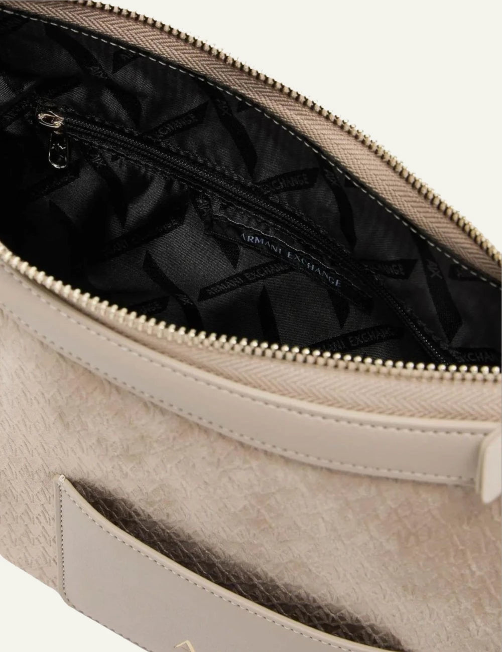 armani exchange beige shoulder bag with chain detail top view