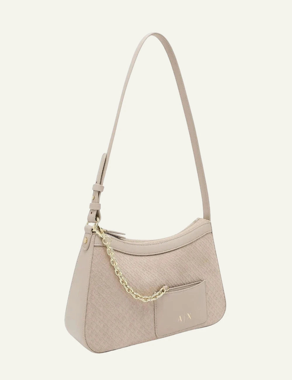 armani exchange beige shoulder bag with chain detail side view