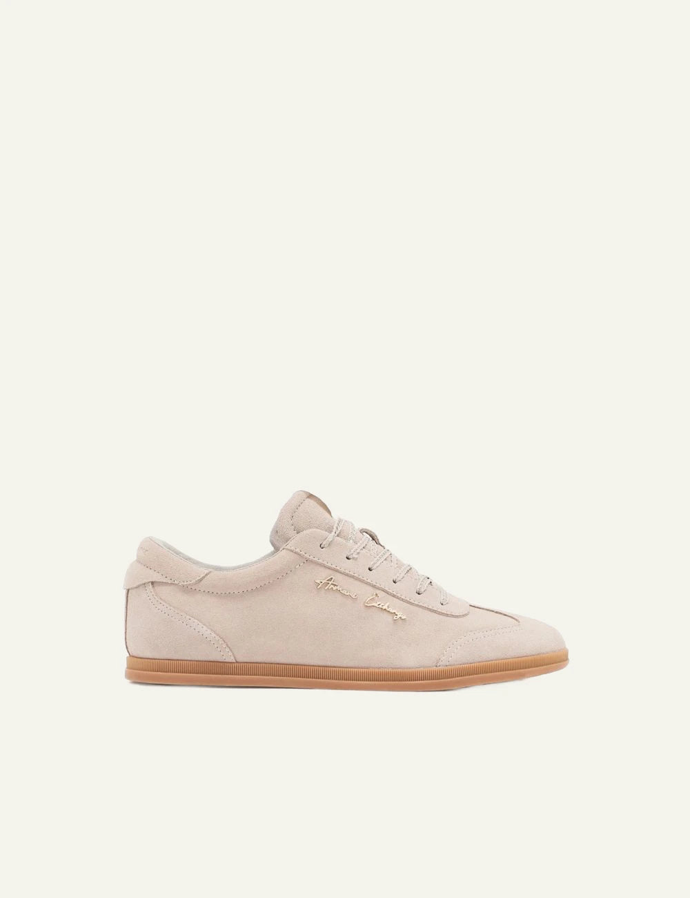 armani exchange beige suede sneakers side view