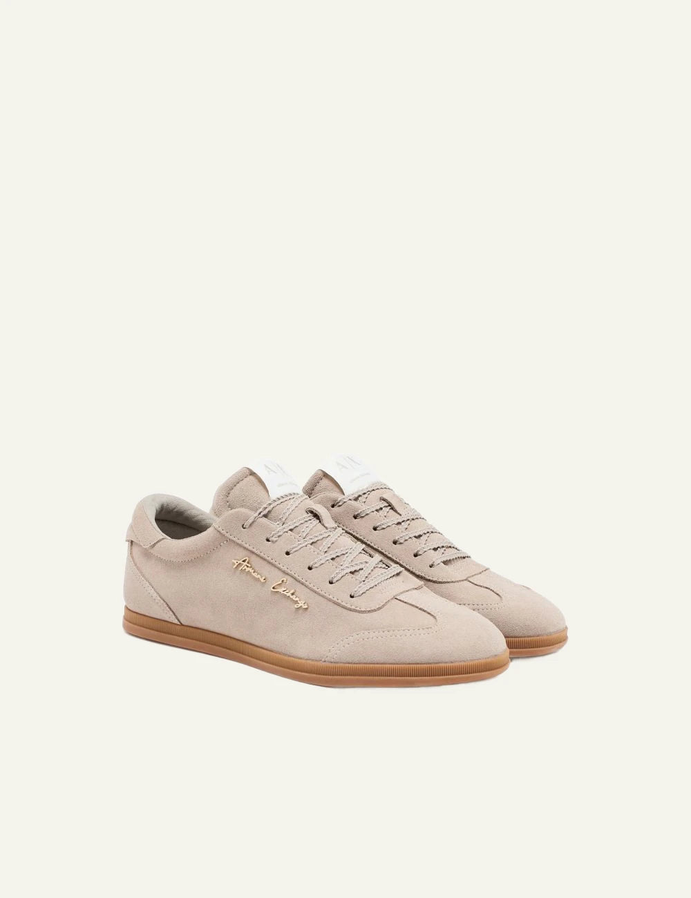 armani exchange beige suede sneakers profile view