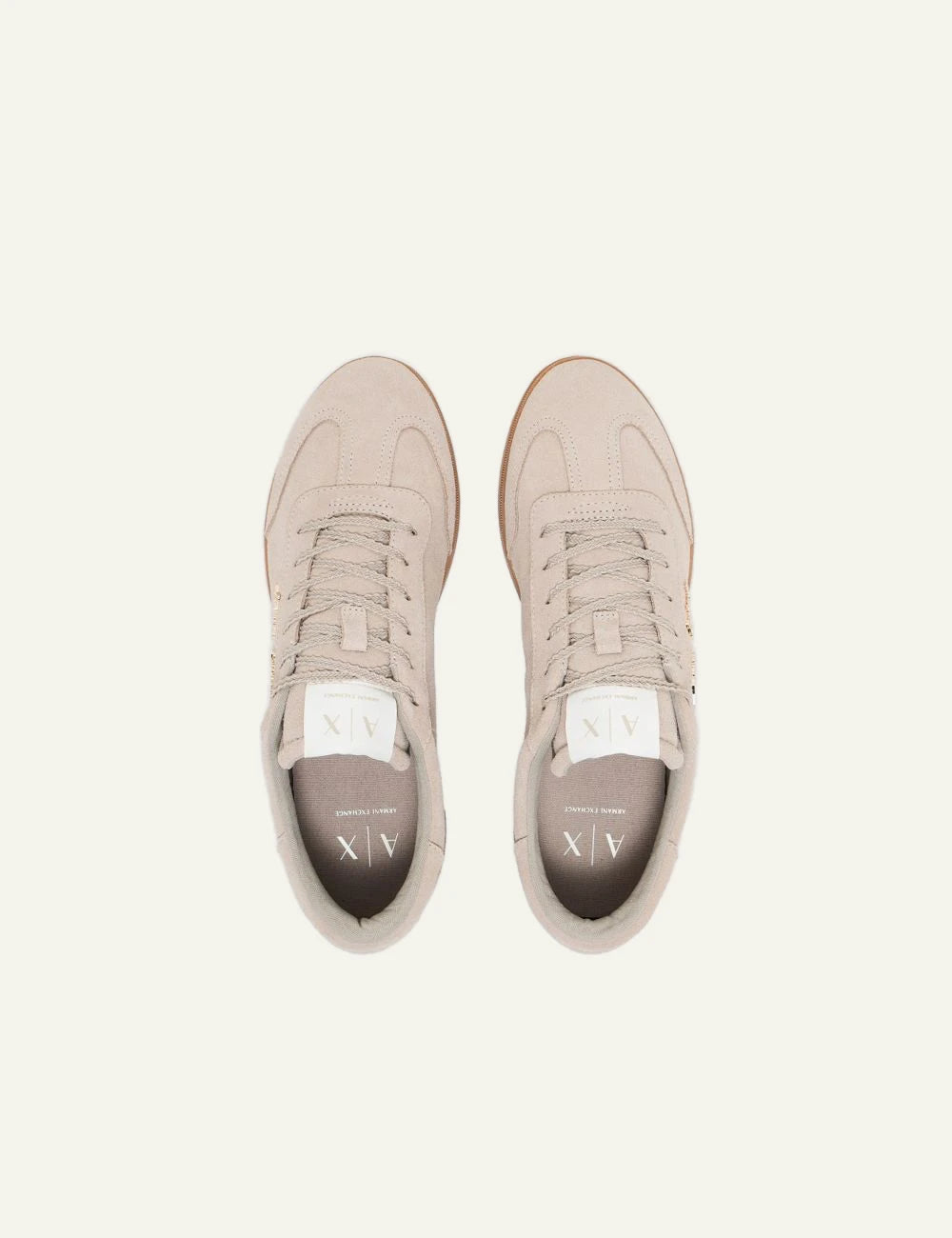 armani exchange beige suede sneakers top view