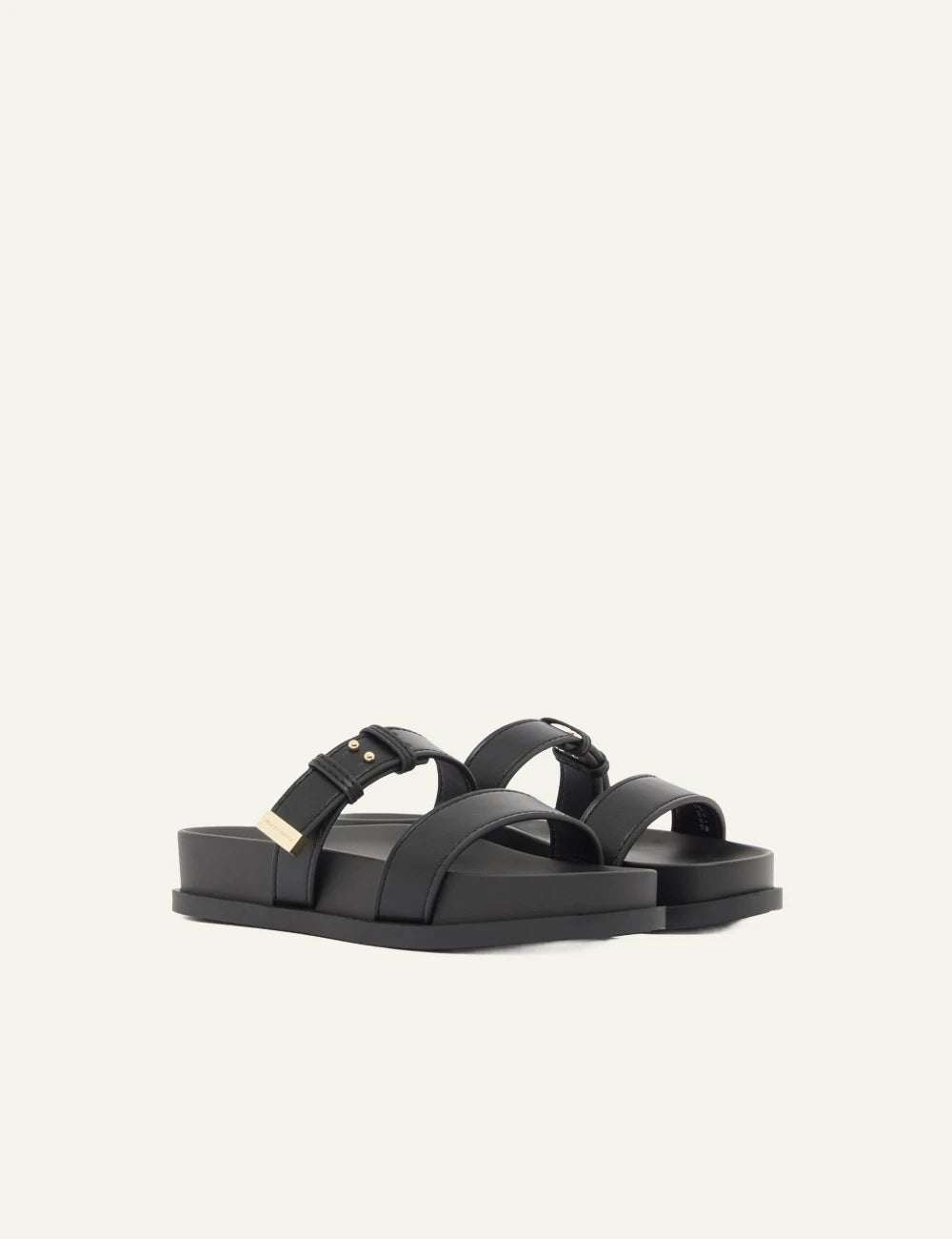 armani exchange black double strap slides angled view