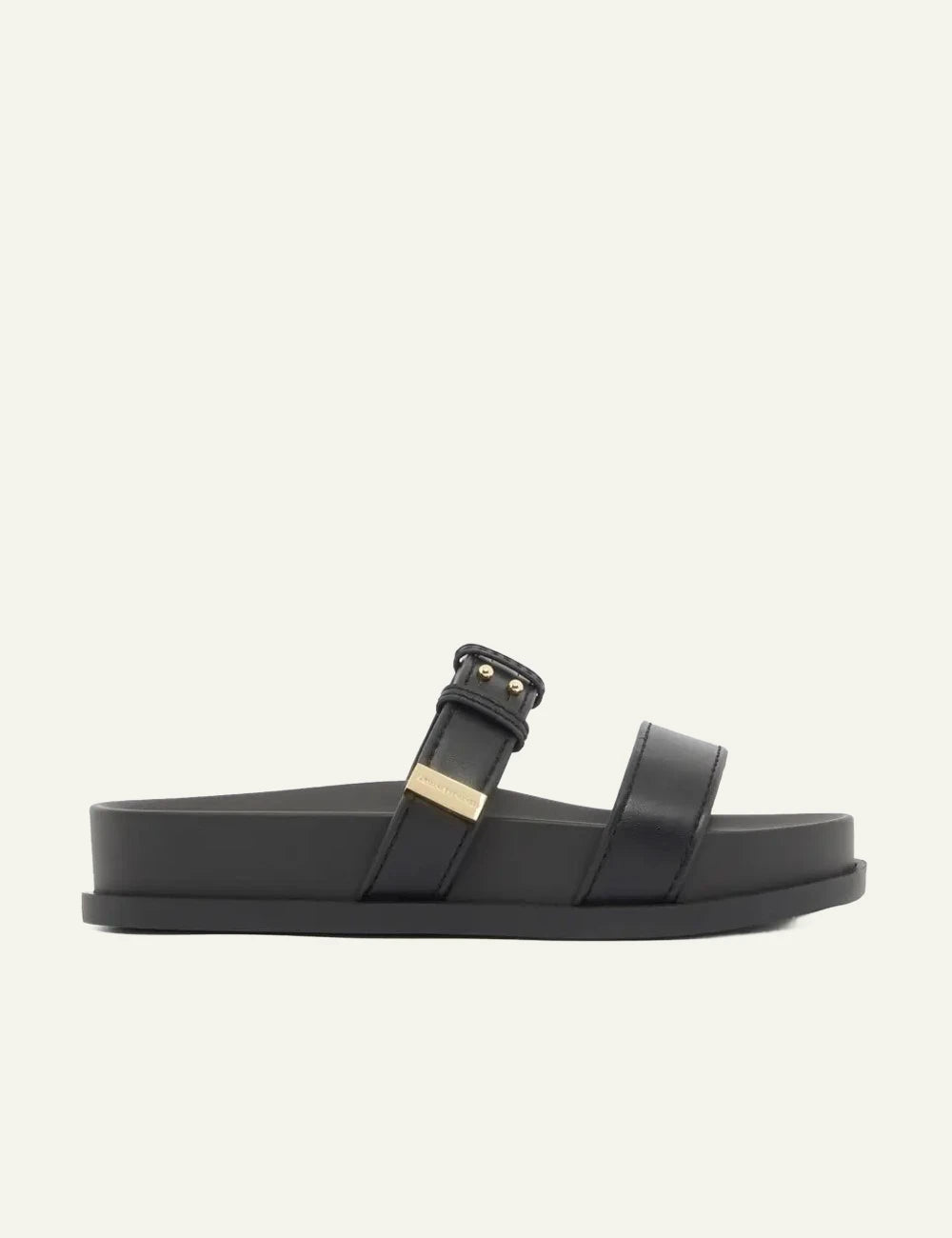 armani exchange black double strap slides side view