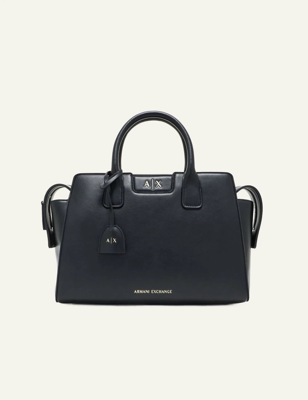 armani exchange black top handle bag front view