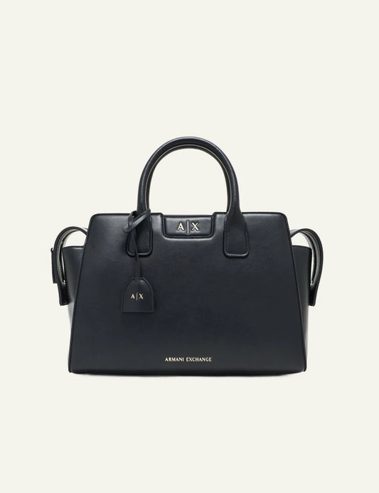 armani exchange black top handle bag front view
