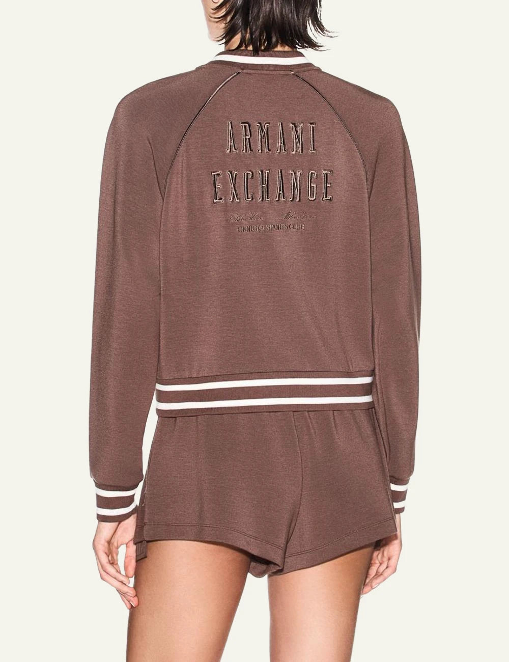 Armani Exchange bomber jacket brown zip back view