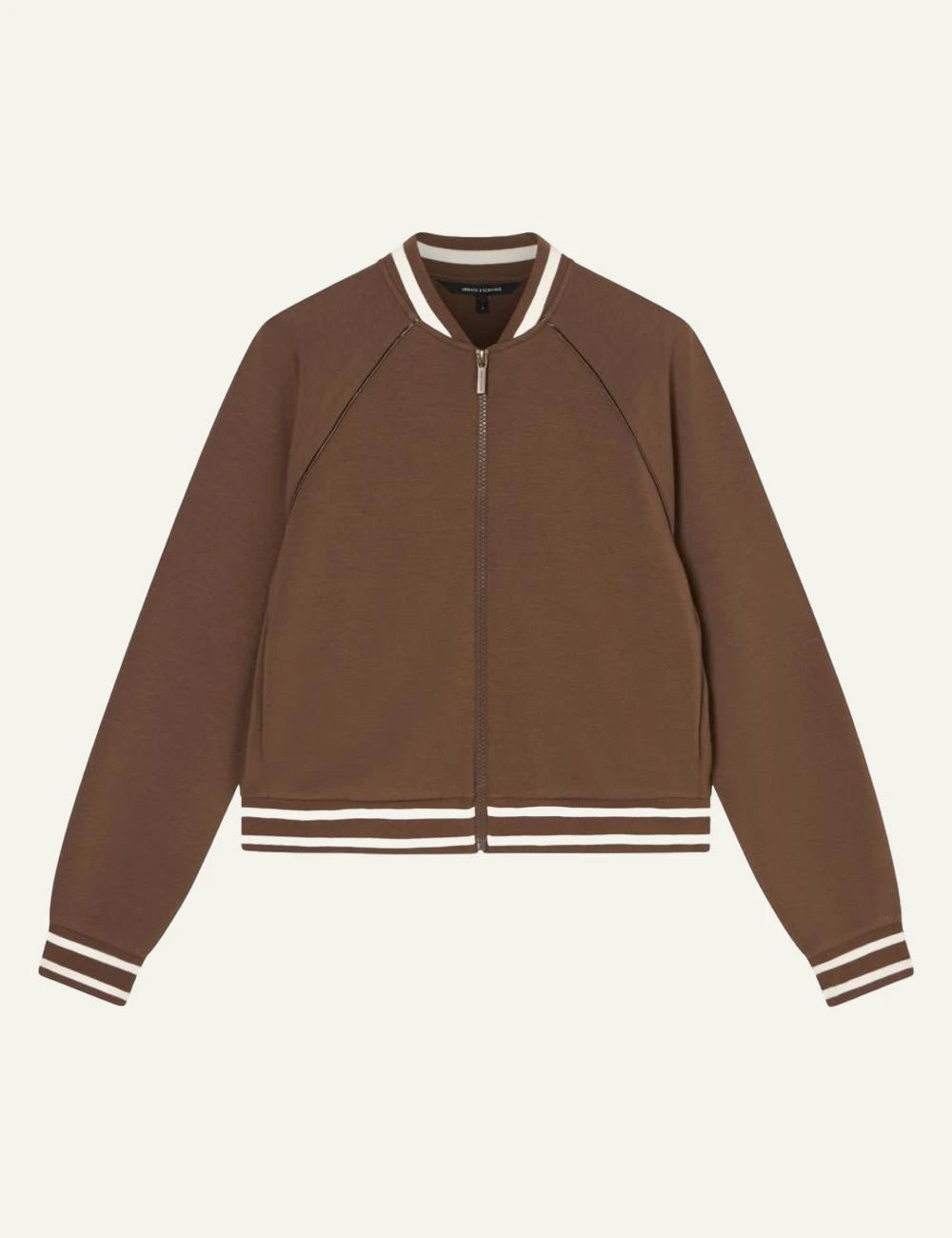Armani Exchange bomber jacket brown zip front flat view