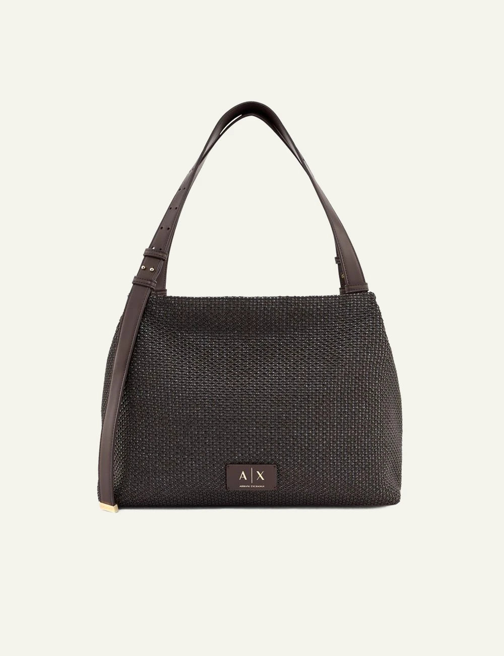 armani exchange dark brown woven shoulder bag front view