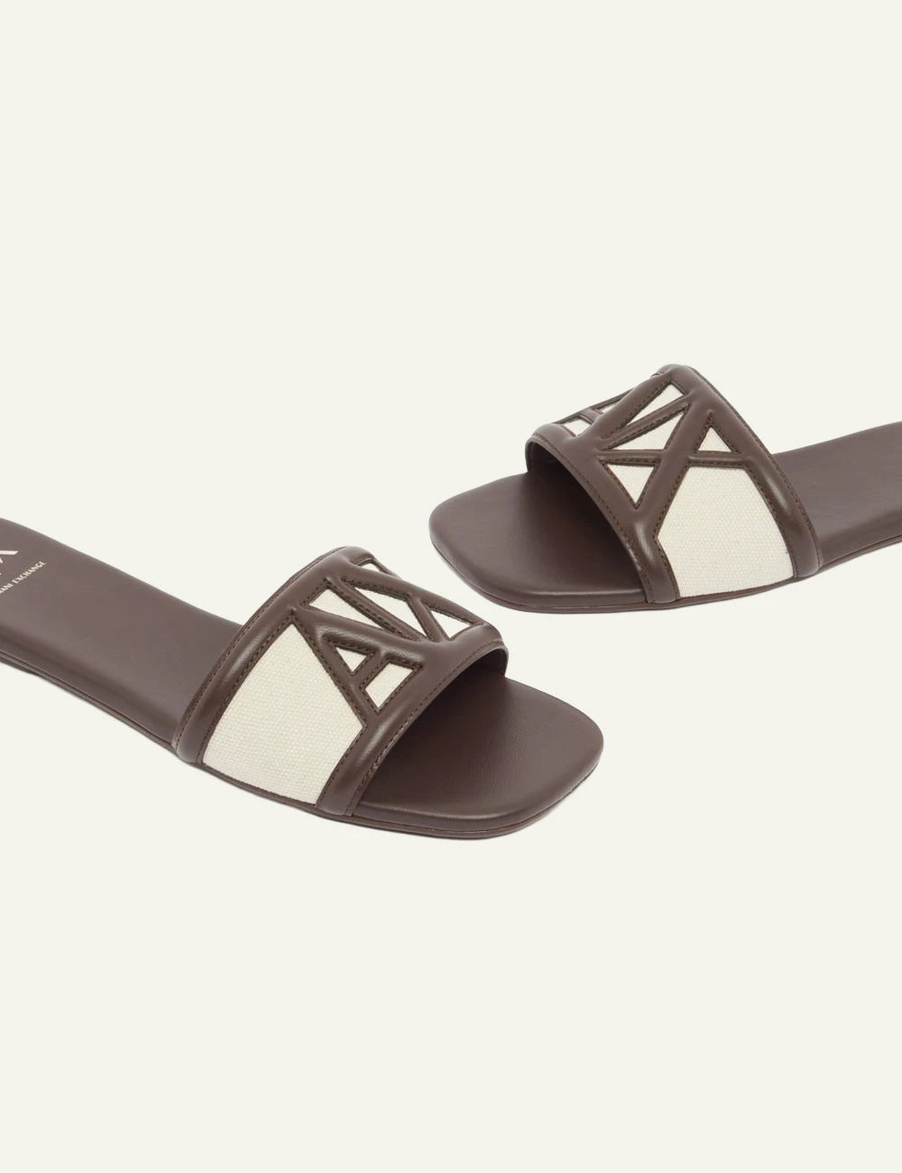 armani exchange kafe canvas slide sandals geometric strap angl view