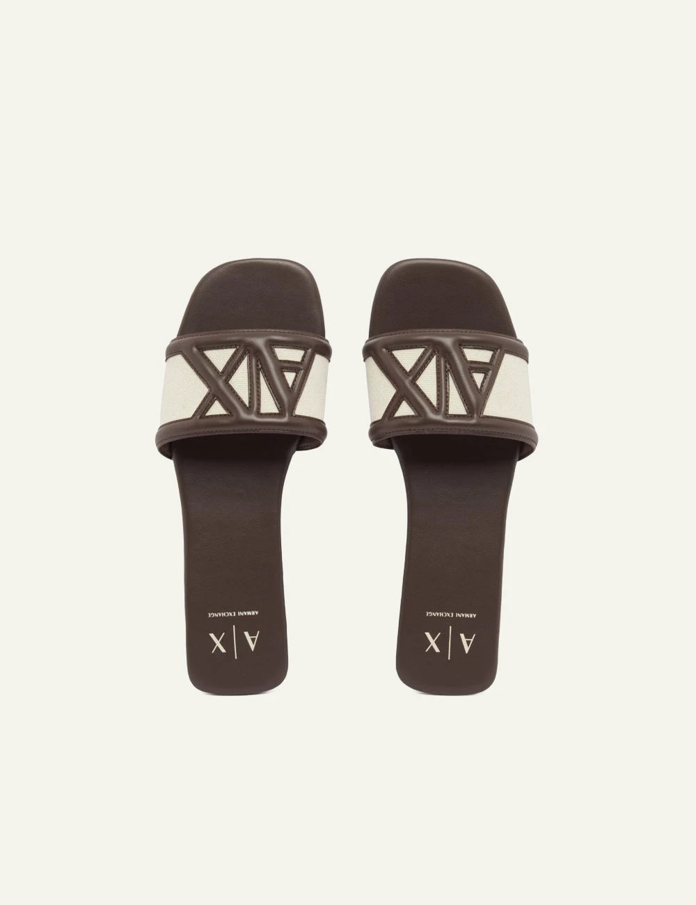 armani exchange kafe canvas slide sandals geometric strap top pair view