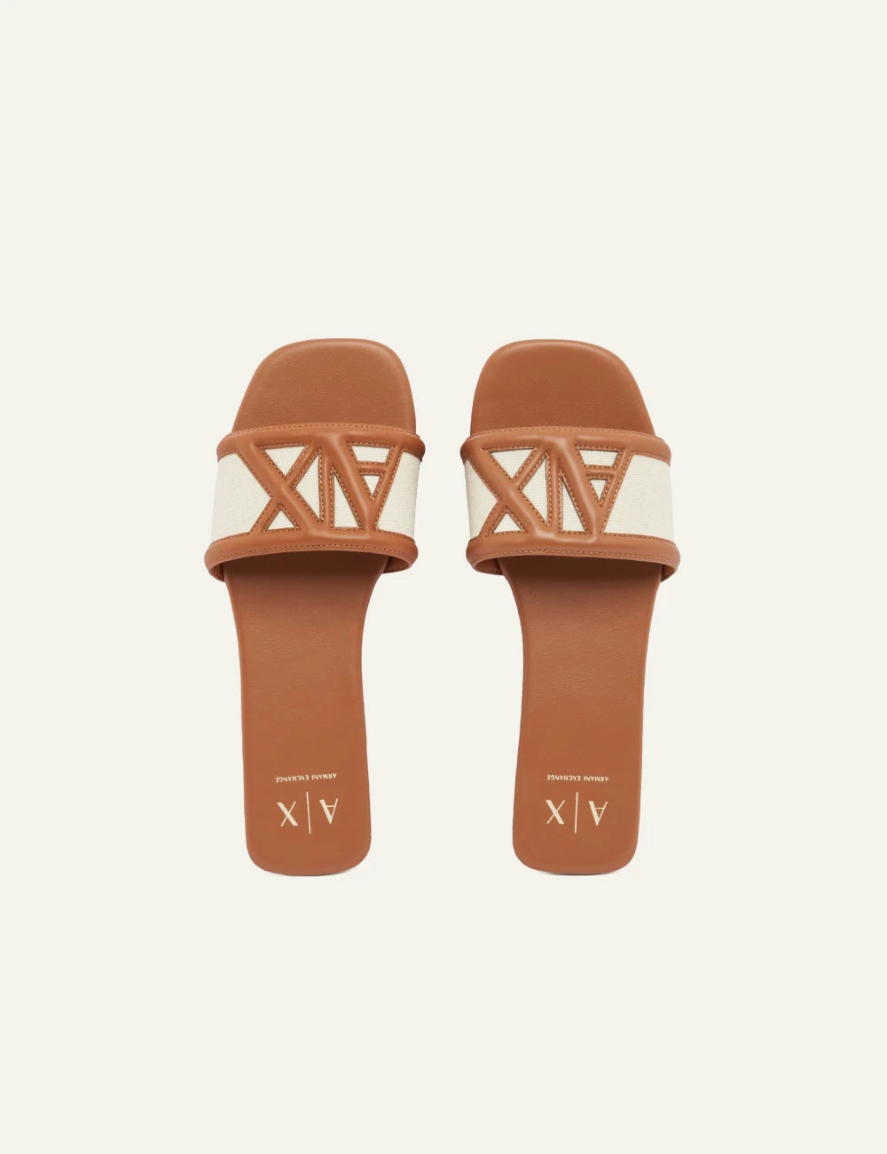 armani exchange taba canvas slide sandals geometric strap top view top pair view