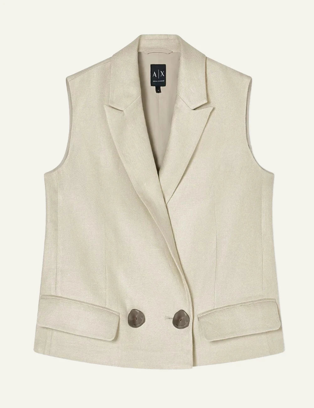 armani exchange beige linen vest sleeveless front view