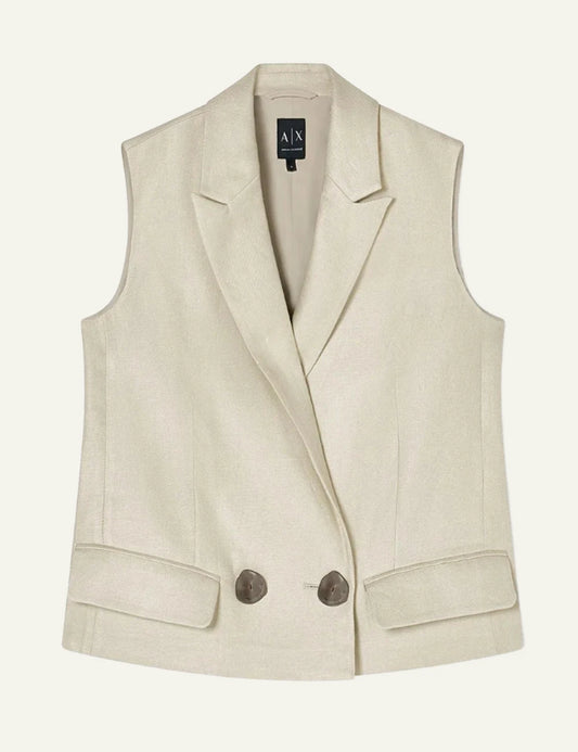 armani exchange beige linen vest sleeveless front view