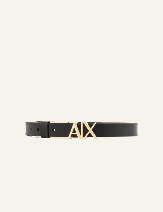 armani exchange reversible black beige belt AX buckle detail