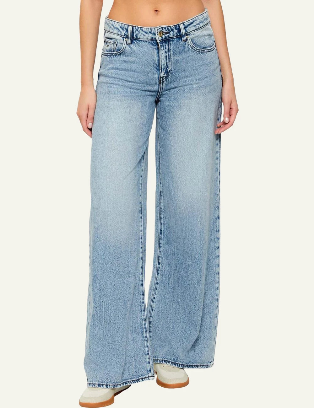 armani exchange wide leg denim pants light blue front view