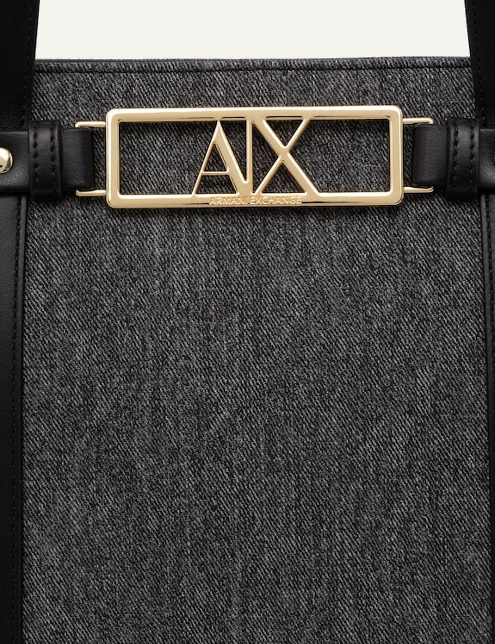 armani exchange grey tote bag black handles ax logo front detail view