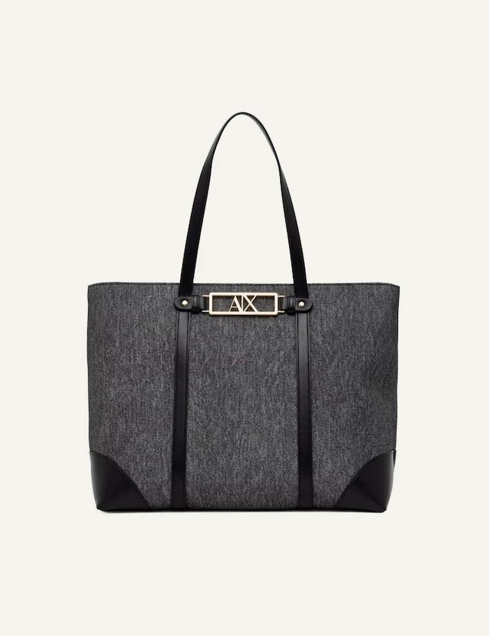 armani exchange grey tote bag black handles ax logo front view