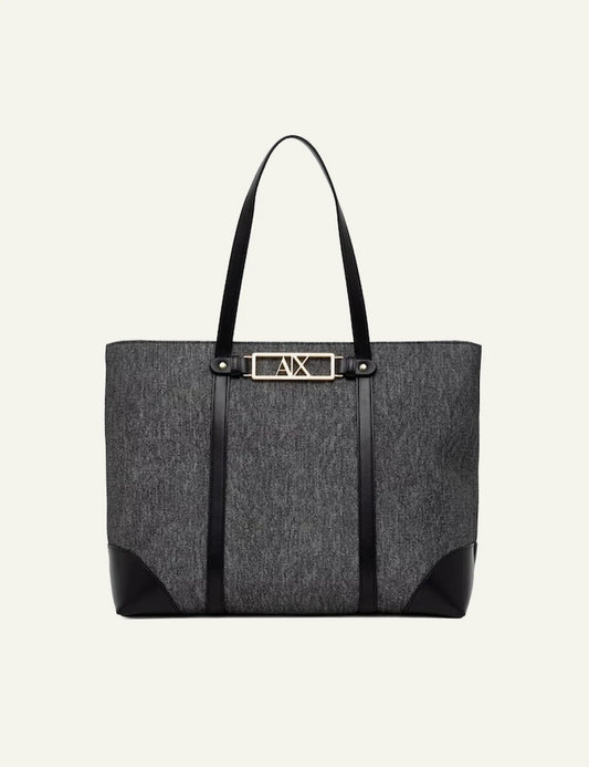 armani exchange grey tote bag black handles ax logo front view
