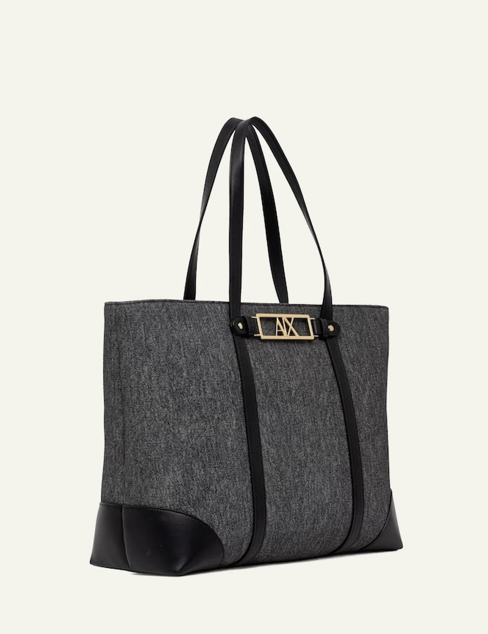 armani exchange grey tote bag black handles ax logo side view
