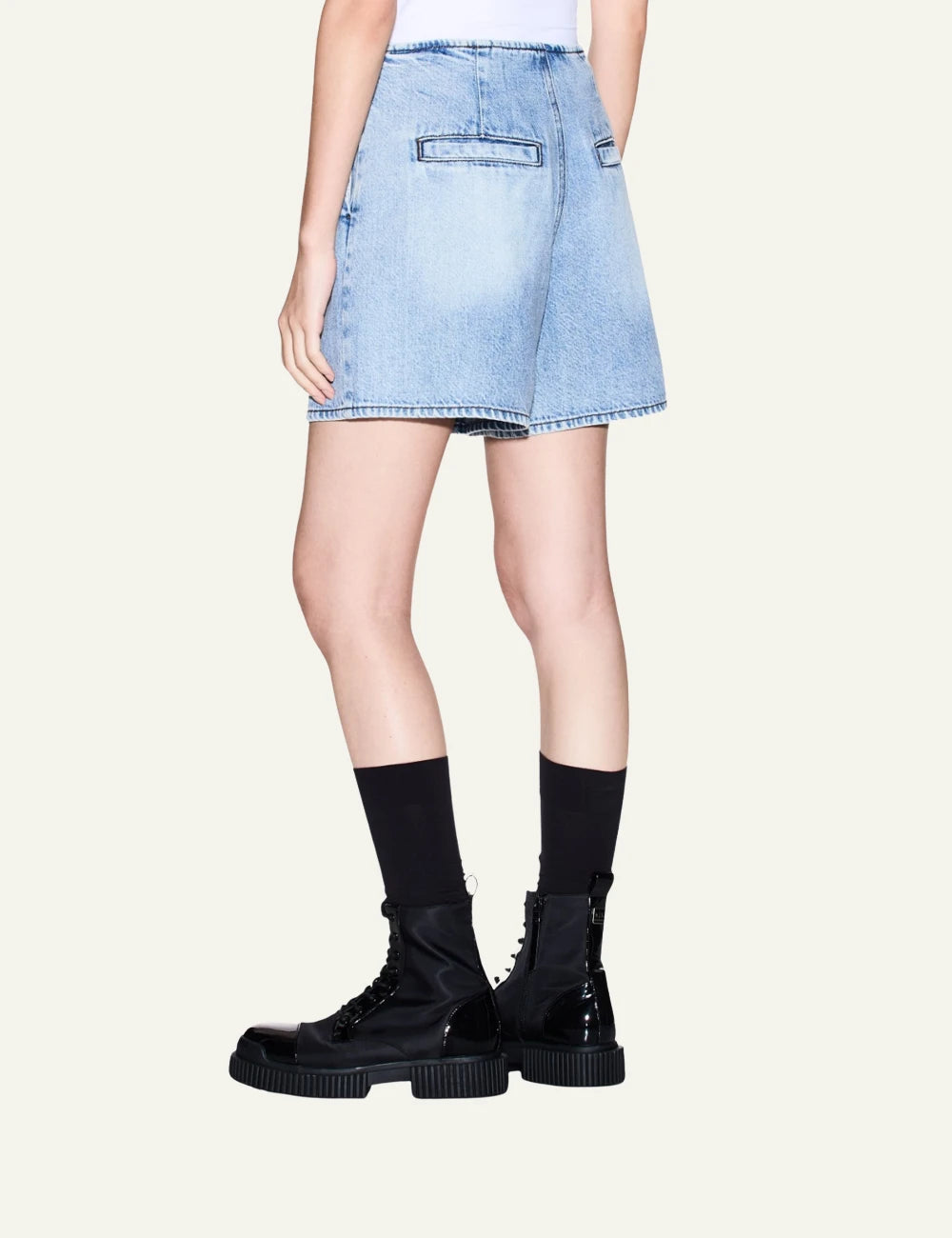 Armani Exchange light blue denim mini skirt wrap style back view