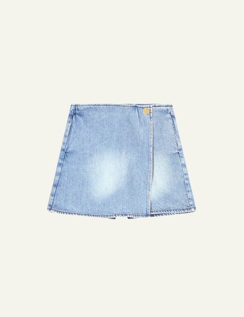 Armani Exchange light blue denim mini skirt wrap style front flat view