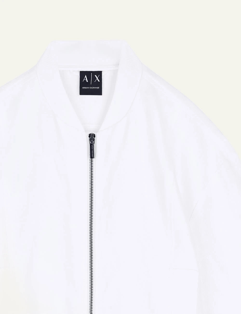 armani exchange linen twill blouson sand front detail view