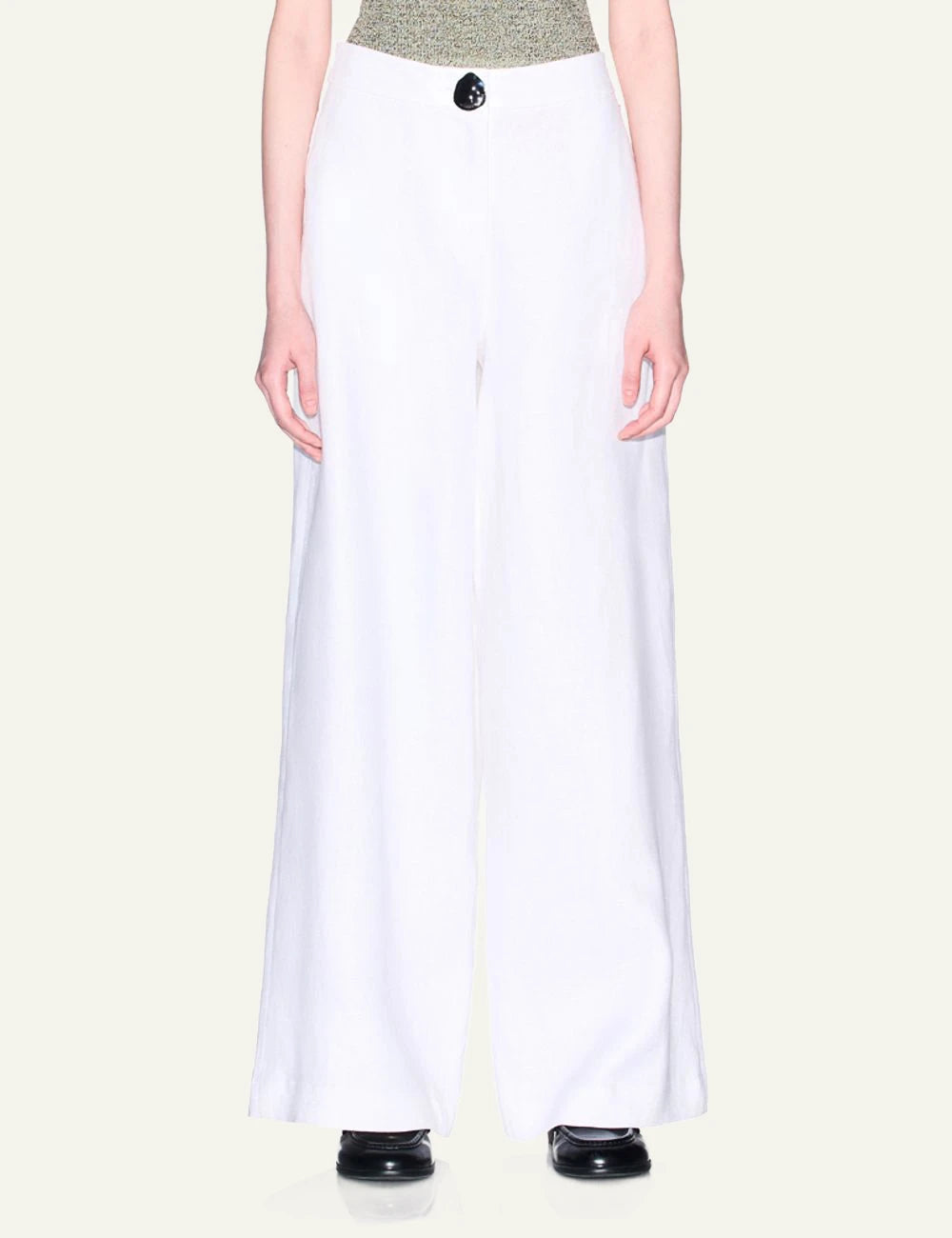 armani exchange white palazzo pants front model view