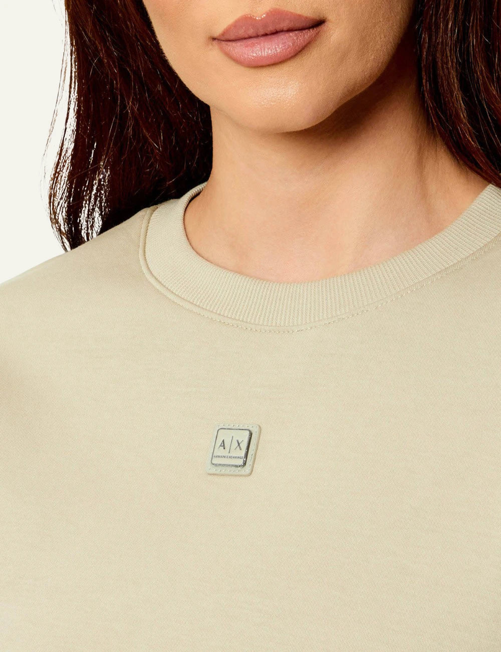 armani exchange white boxy sweatshirt AX logo front model view
