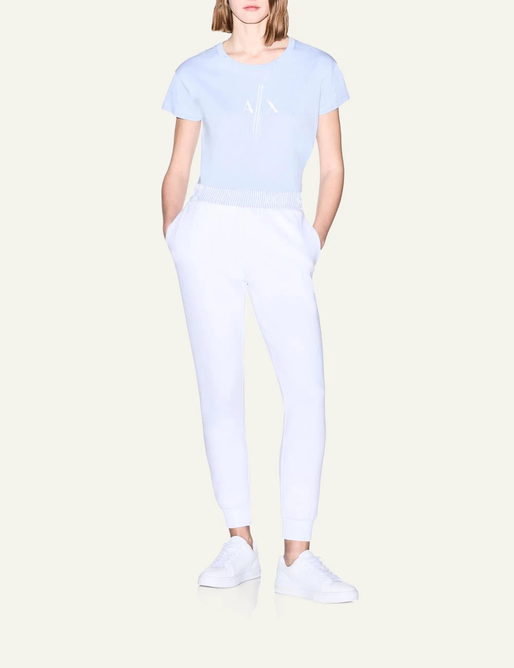 armani exchange light blue cotton t-shirt AX logo front full body view