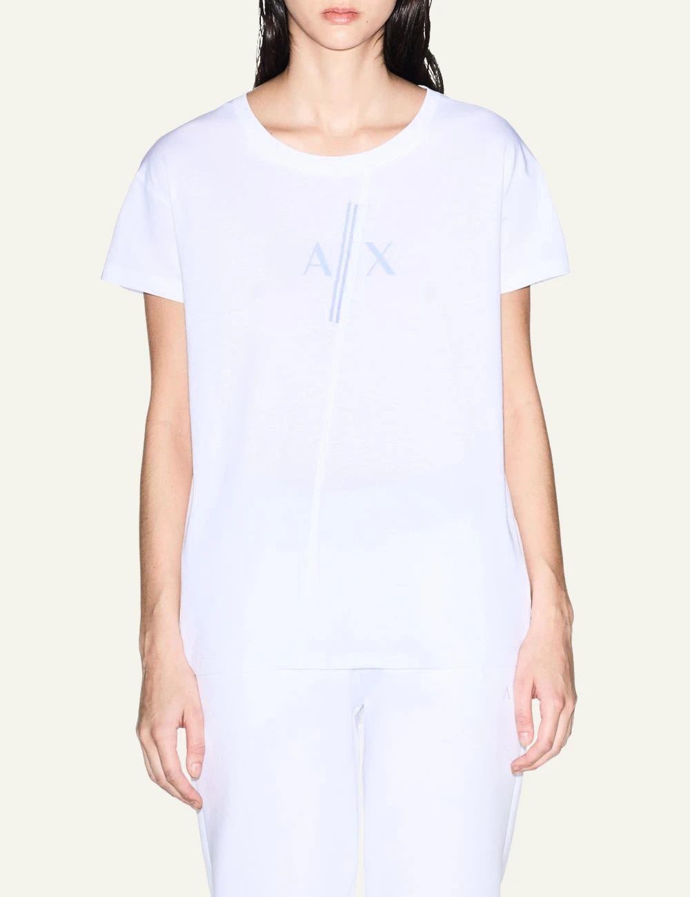 armani exchange white cotton t-shirt AX logo front model view