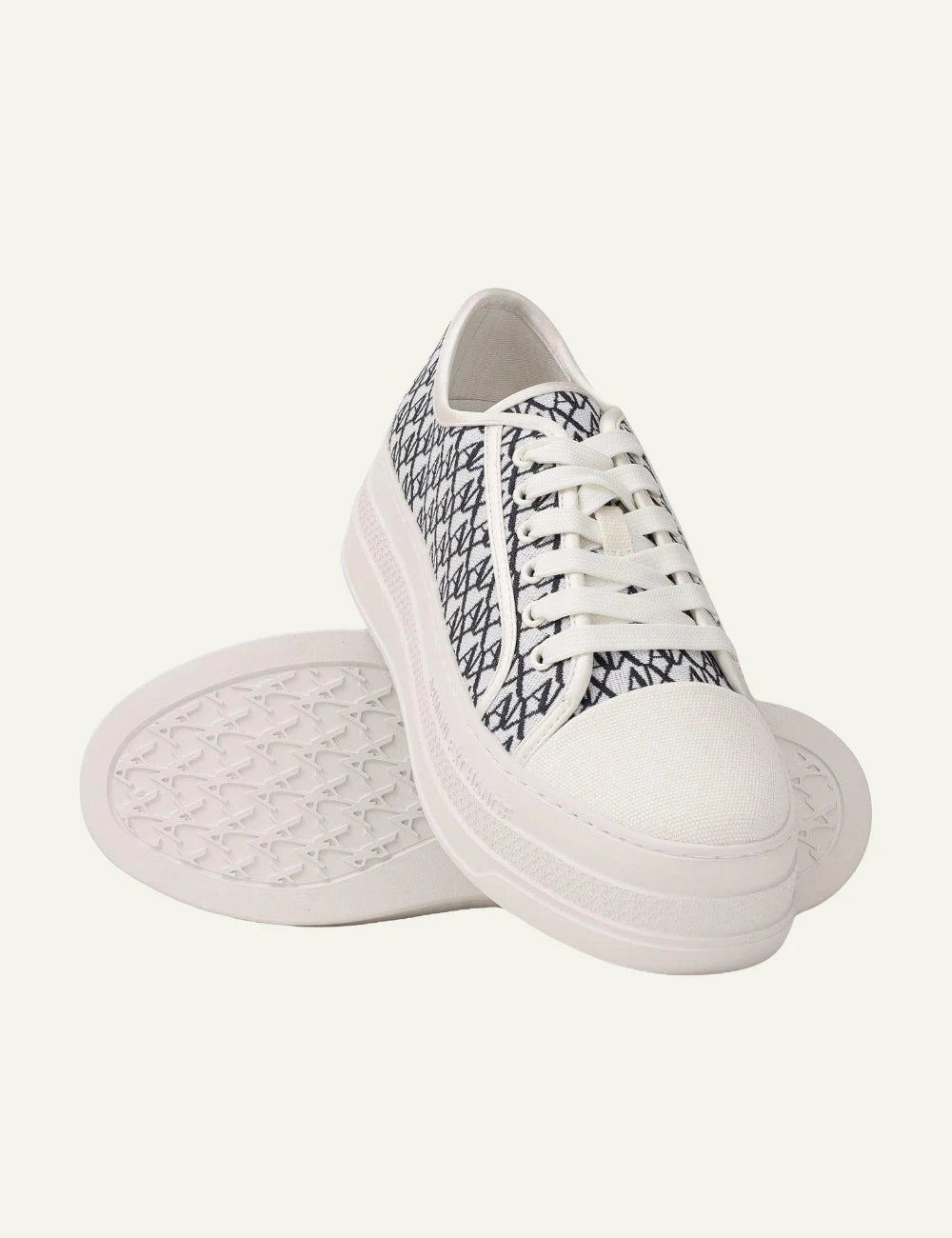 Armani Exchange platform sneakers white black logo print angled view