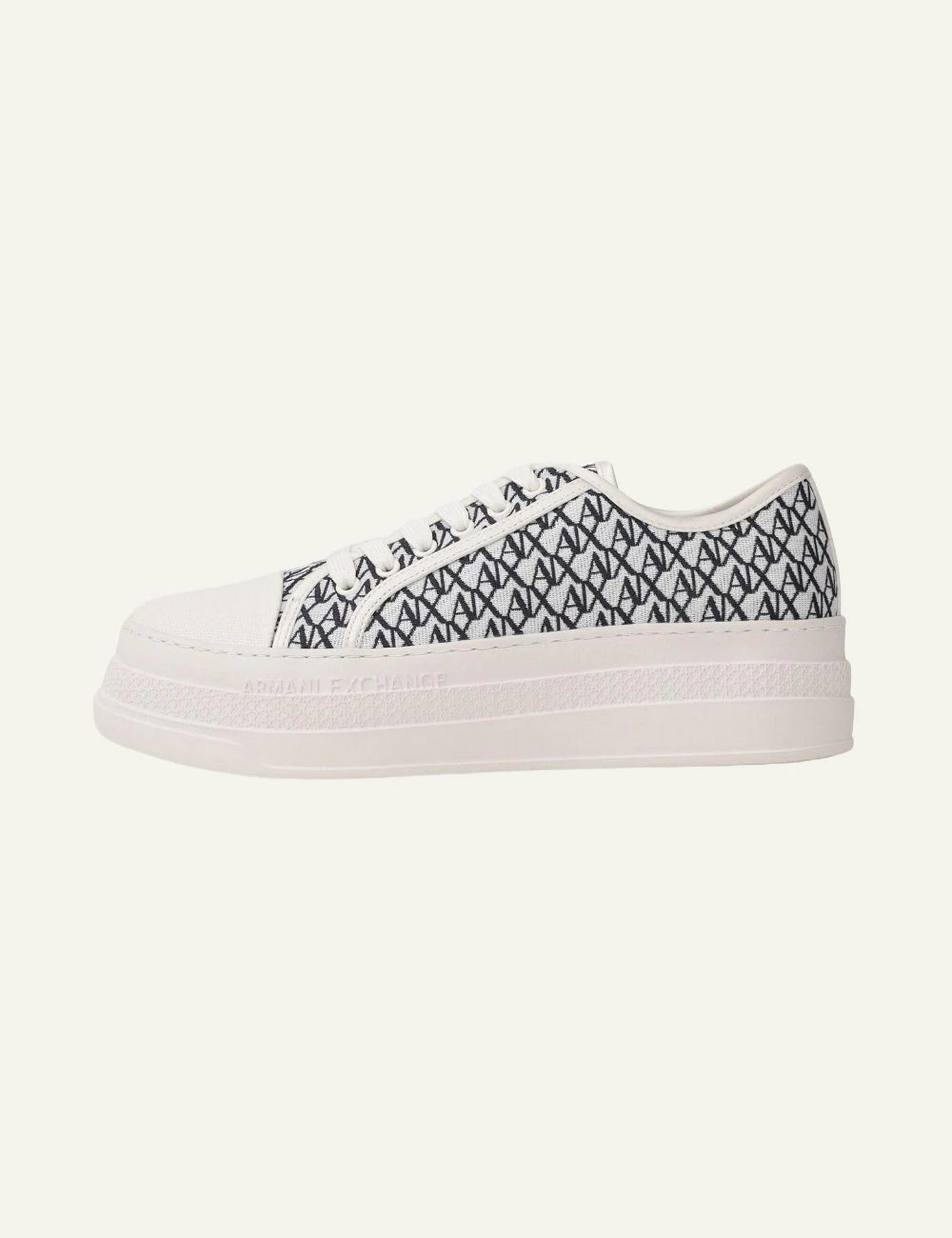 Armani Exchange platform sneakers white black logo print profile view