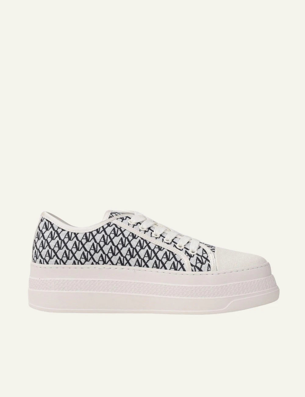 Armani Exchange platform sneakers white black logo print side view