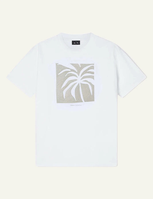 armani exchange white t-shirt palm print front view