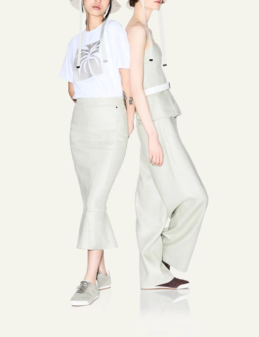armani exchange palazzo pants linen twill front model view