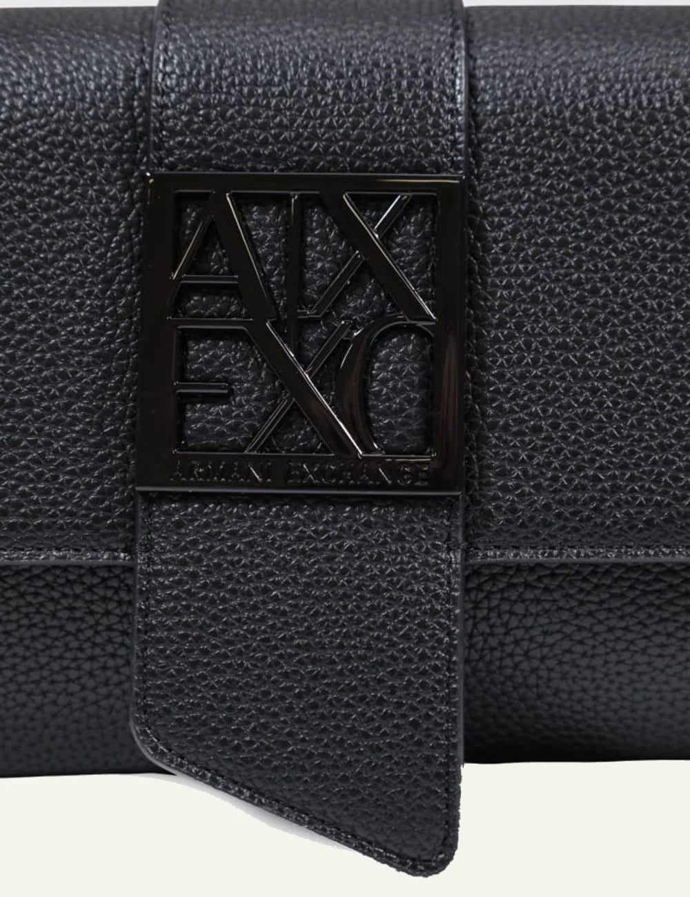 Armani Exchange shoulder bag black logo clasp front logo view