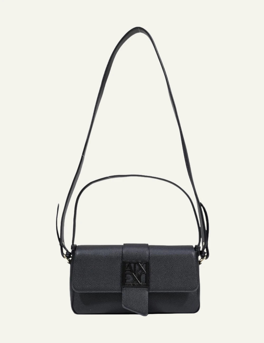 Armani Exchange shoulder bag black logo clasp front full view