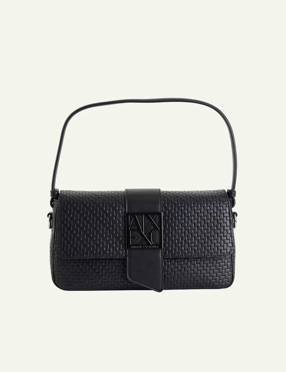 Armani Exchange shoulder bag black woven texture front view