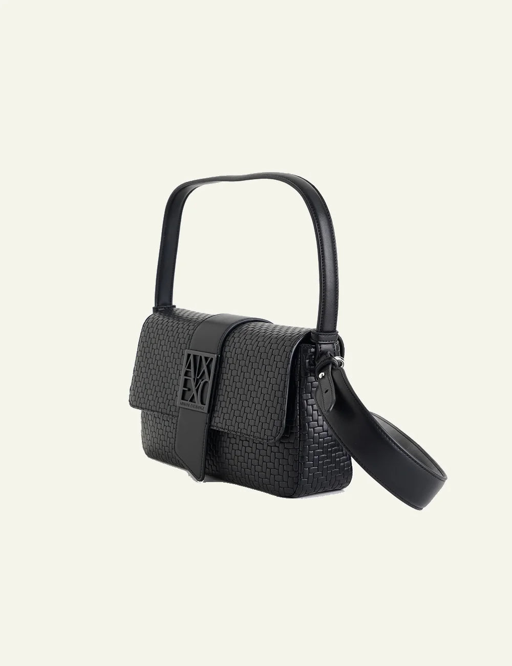 Armani Exchange shoulder bag black woven texture side view