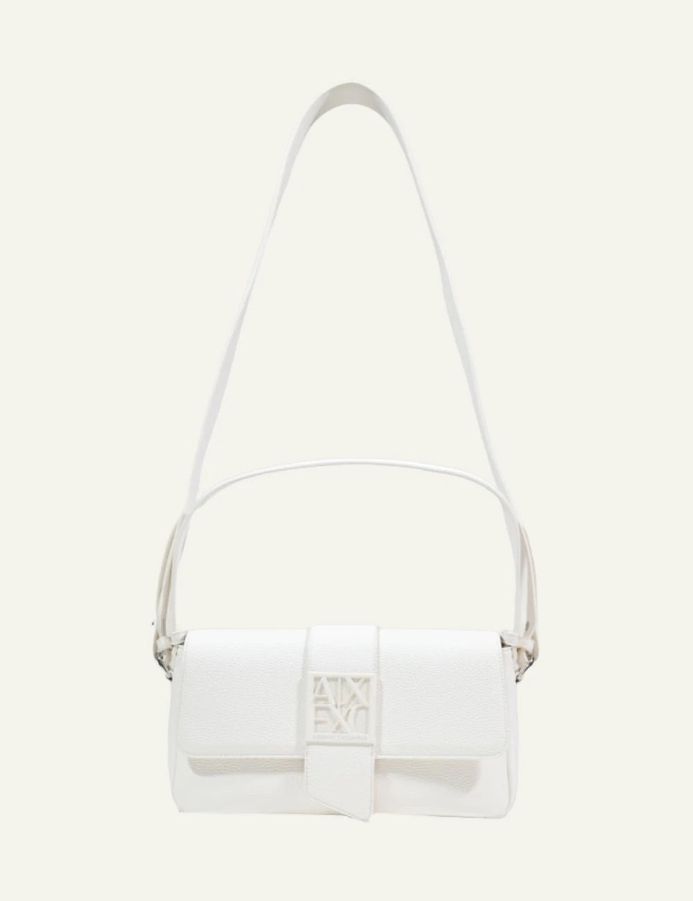 Armani Exchange shoulder bag white logo clasp front full view