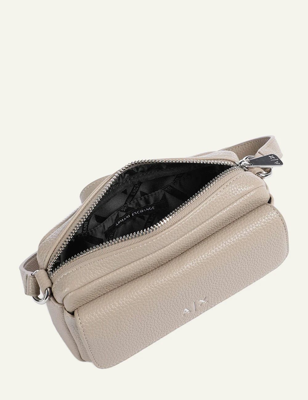 armani exchange beige messenger bag logo top view