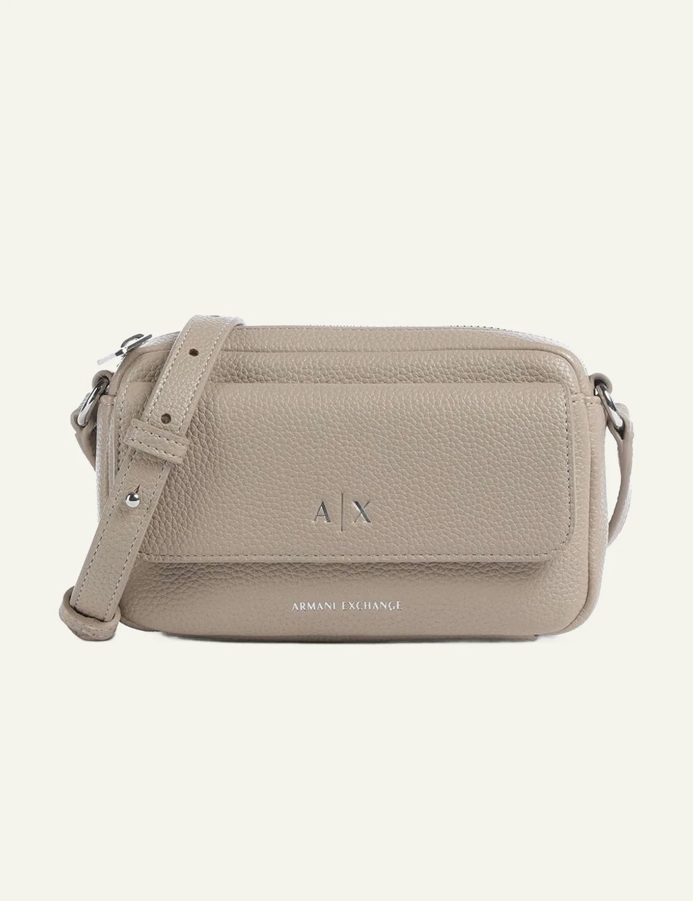 armani exchange beige messenger bag logo front view