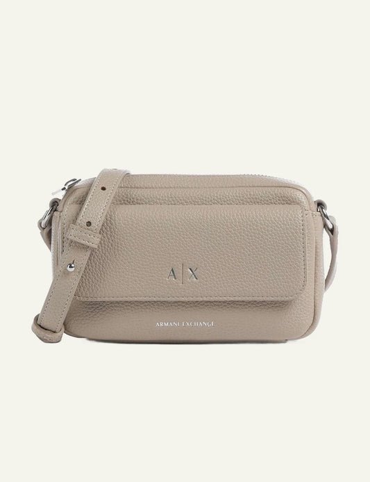 armani exchange beige messenger bag logo front view