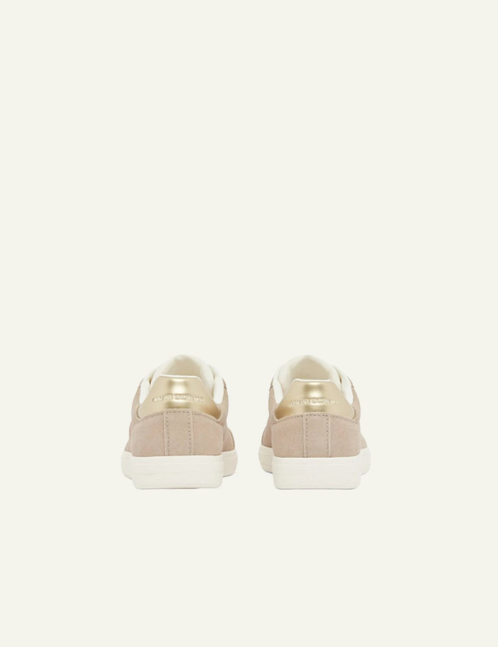 Armani Exchange sneakers beige suede gold heel detail back view