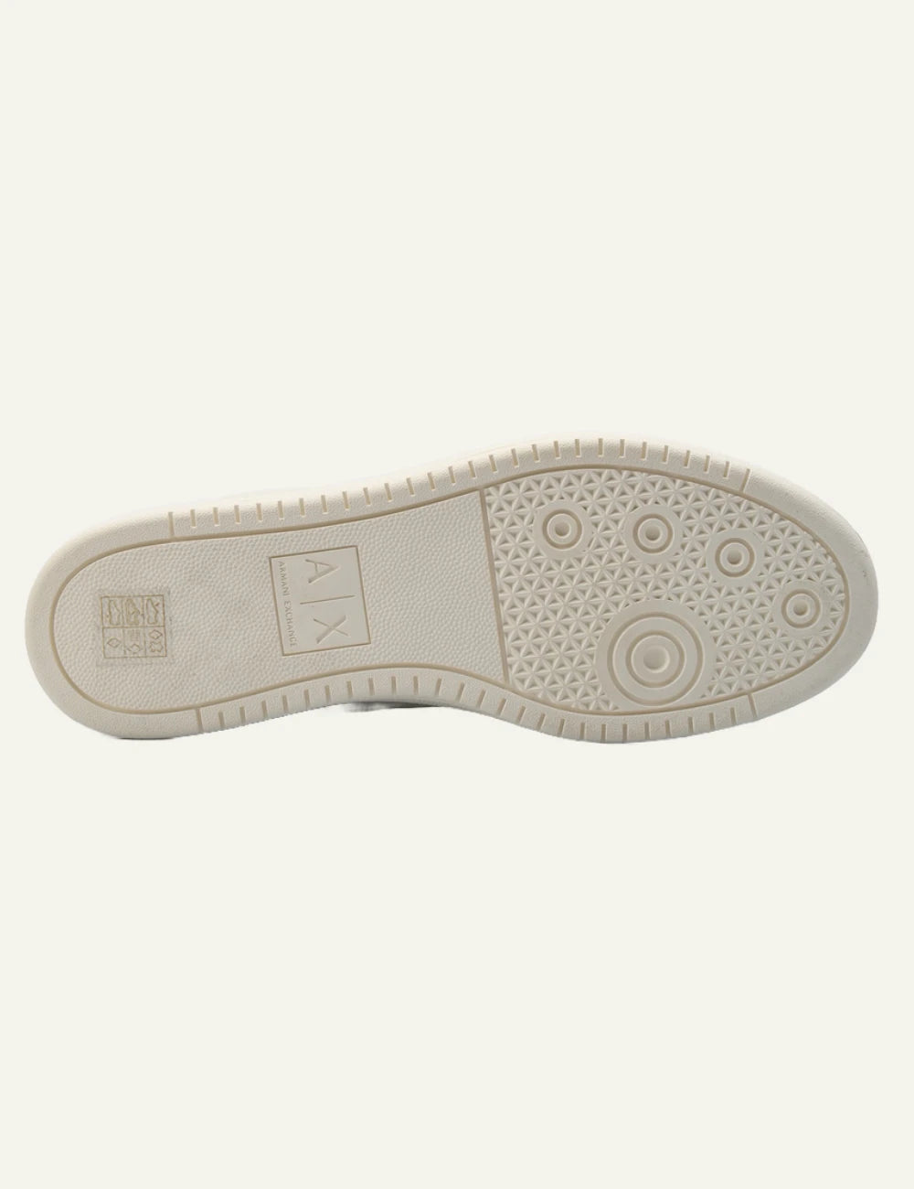 Armani Exchange sneakers white leather gold heel detail sole view